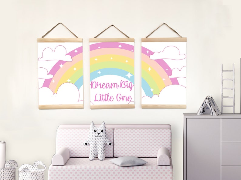 Rainbow Canvas Wall Hanging Girl Nursery Decor Large Rainbow Art Prints