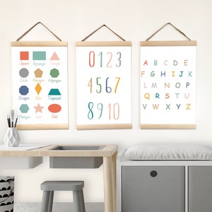 Lernbare Alphabet-Leinwand für Kinder, Zahlen und Formen, druckt Wandbehang Spielzimmerdekor, gesetzte Banner bildungsneutrales Kinderzimmer