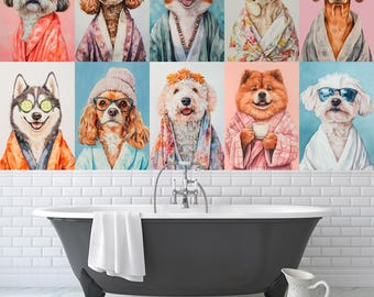 Self Adhesive Wallpaper with Dogs for Grooming Salon And Veterinary Clinic, Non Woven Wallpaper Grooming Decor, Dogs Wallpaper Wall Art RG1