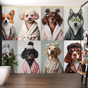 Bunte Funky selbstklebende Tapete für Grooming Salon, Wanddekor nicht gewebte Hundetapete, Hundetapete Abnehmbare Tapete RG3