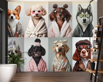 Colorful Funky Self Adhesive Wallpaper for Grooming Salon, Wall Decor Non Woven Dogs Wallpaper, Dogs Wallpaper Removable Wallpaper RG3