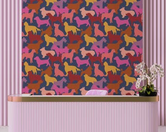 Bright Dog Pattern Wallpaper, Pet Salon Decor, Removable Dog Breeds Design, Self Adhesive Wallpaper Dog Grooming Decor, Gift for Groomer