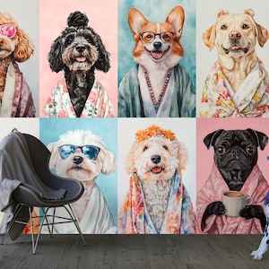 Dogs Wall Mural Wallpaper, Self Adhesive Dogs Wallpaper for Grooming Salon, Art Wallpaper with Dogs for Veterinary Clinic, Dogs Mural RG2