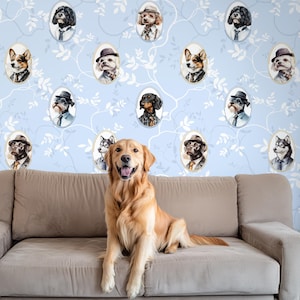 Removable Dog Pattern Wallpaper, Wallpaper for Grooming Salon, Self Adhesive Wallpaper for Veterinary Clinic, Dogs Grooming Wallpaper RG15