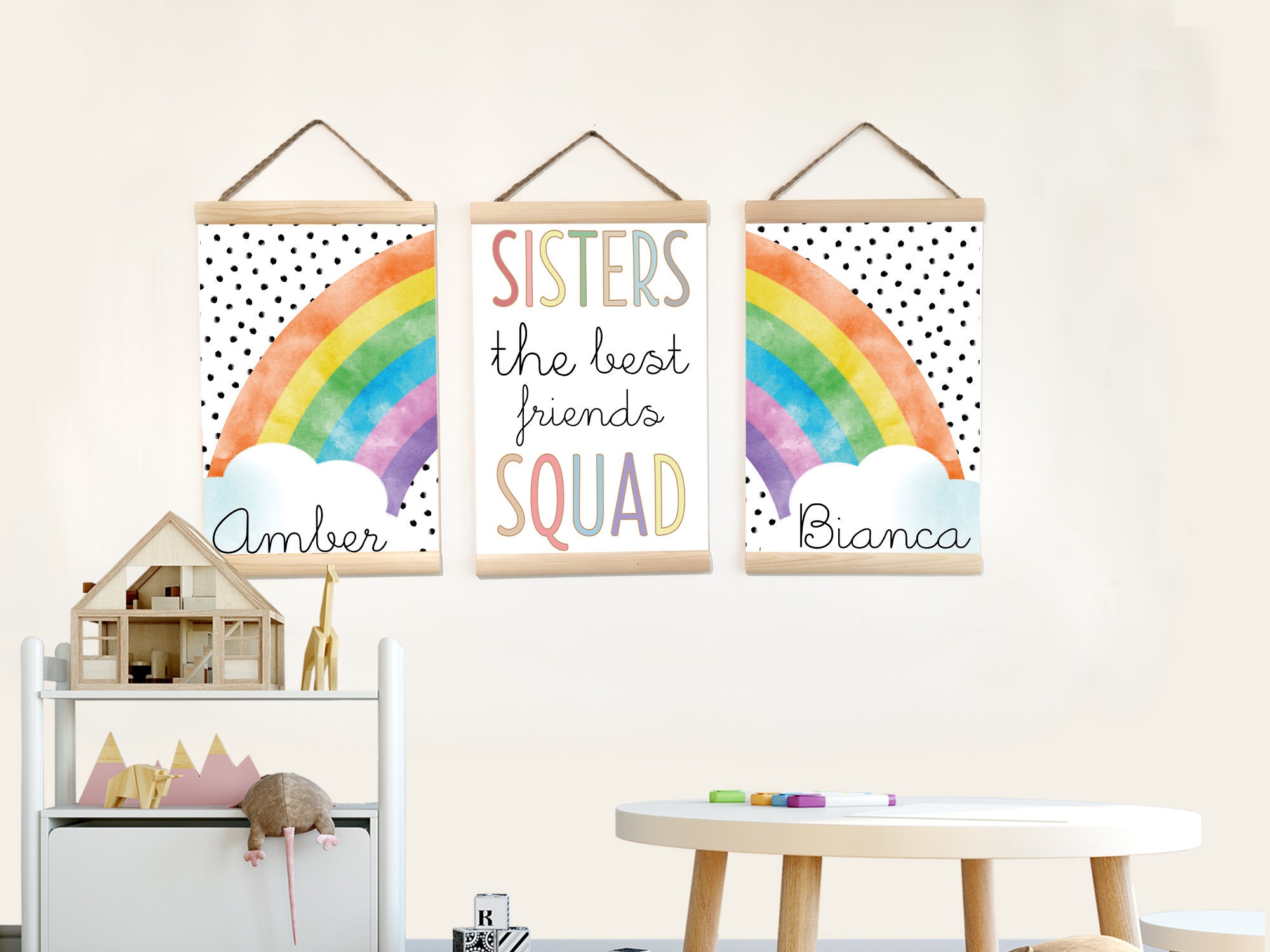 Leinwand 3er Set für Schwestern Schlafzimmer Regenbogen Wand | Etsy