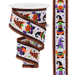 HALLOWEEN Wired Ribbon | Gnome Halloween Ribbon | Ribbon for Wreaths | Wreath Supplies | 2.5&quot; X 10 Yds | Halloween Decor