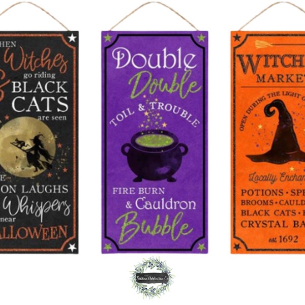 HALLOWEEN SIGNS | 3 Different Types | 12.5"H X 6"W | Orange/Purple/Black | GREAT for Wreath Attachments, Door Signs