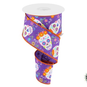 DAY of THE DEAD Wired Ribbon | Sugar Skull Ribbon | 2.5&quot; X 10 yds | Ribbon by the Roll | Ribbon for Wreaths | Ribbon for Bows | RGC166423