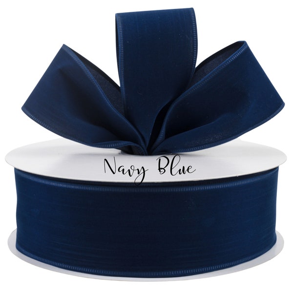 NAVY BLUE VELVET Wired Ribbon | Sold in increment of 5 yd lengths | 2.5" X 5yds | Used for  Home Decor and Beautiful Bows | Tree Topper Bows