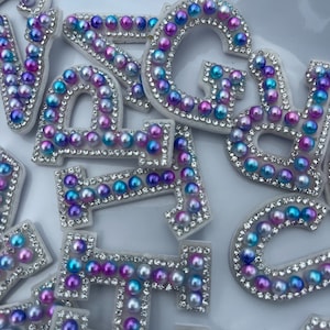 Pearl & Crystal Letter Patches: Jewel Toned Iron On Appliques