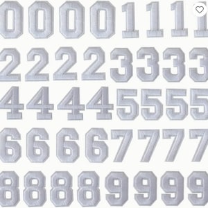 WHITE Embroidered NUMBERS w/ Your Choice of RHINESTONES Or Plain| Glue On | Good for Bags, Bridal Party Gift, Make-Up Bag | Number Patch