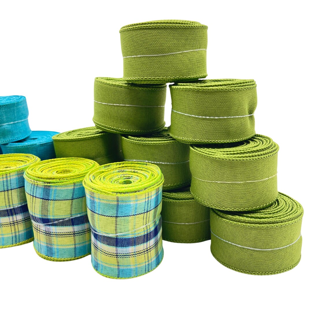 Blue Ribbon Spring Spring/summer Ribbon – Blue, Green, and Plaid Wired Ribbons for Crafts ...
