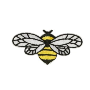 May include: Black and yellow embroidered bee patch with white wings.