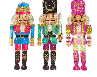 Glitter Nutcracker Trio Heat Transfer: Christmas Jewel Tones, Sequin Look (10.5" x 9.25")