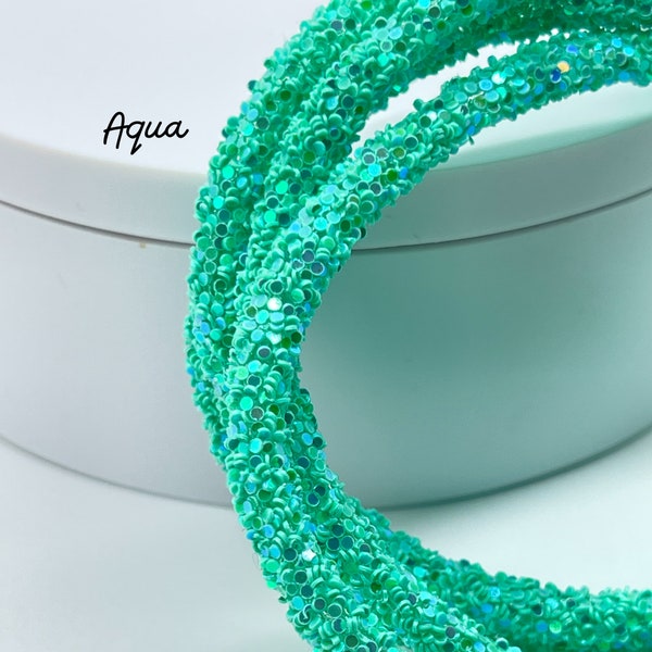 GLITTER ROPE | Sequin Rope | Aqua | 6MM | Sold by the Yard | Make Flower Centers | Jewelry making supplies | Wreath Attachments