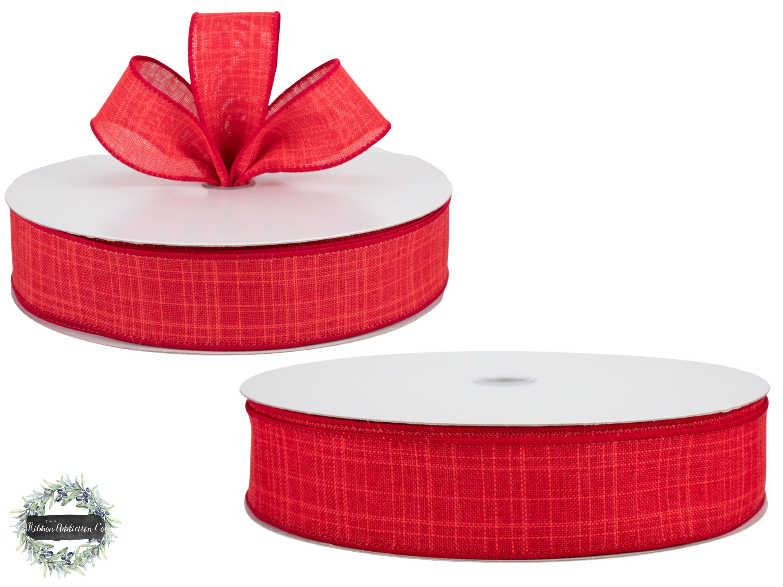 3 Rolls of 1in Red Ribbon No-Wire Edge Nylon Fabric Double Faced Holiday  Bows