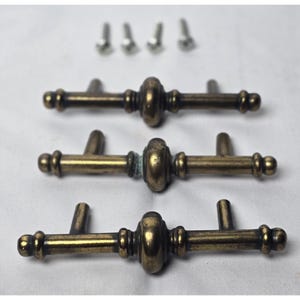 Drawer Pull Handles W/ Screws Cast Brass Cabinet 4" Hardware Set of 3 Vintage