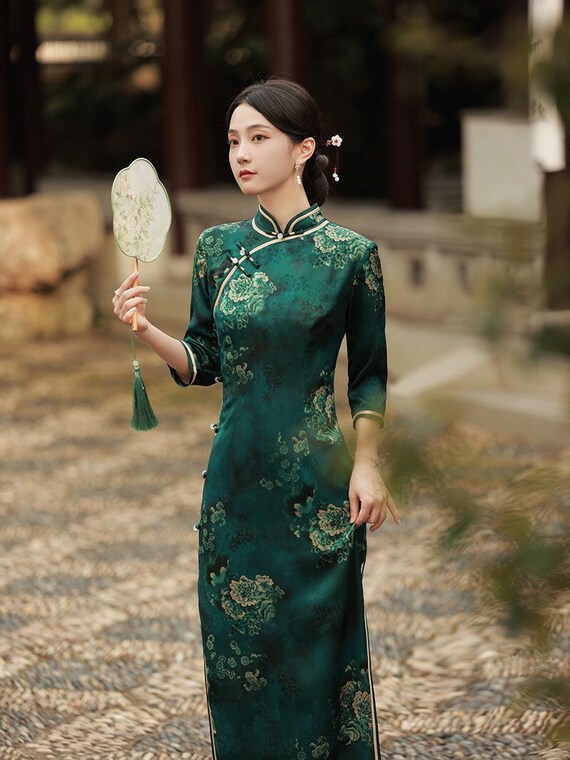 Tapijt Varen vacuüm Moderne qipao Chinese jurk Cheongsam jurk groene Qipao - Etsy België