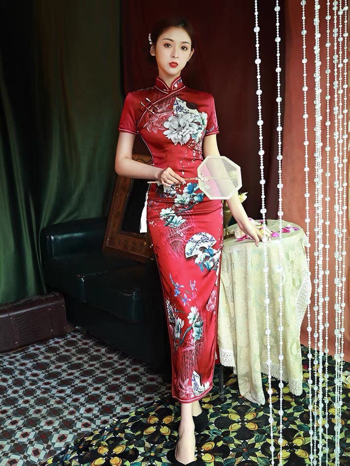 Traditional Chinese Dress Red Floral 