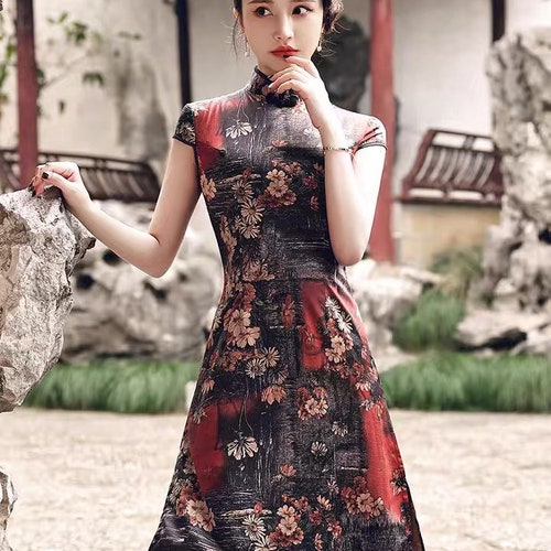 Traditional Chinese Dress Knee Length Cheongsam Aodai Qipao - Etsy