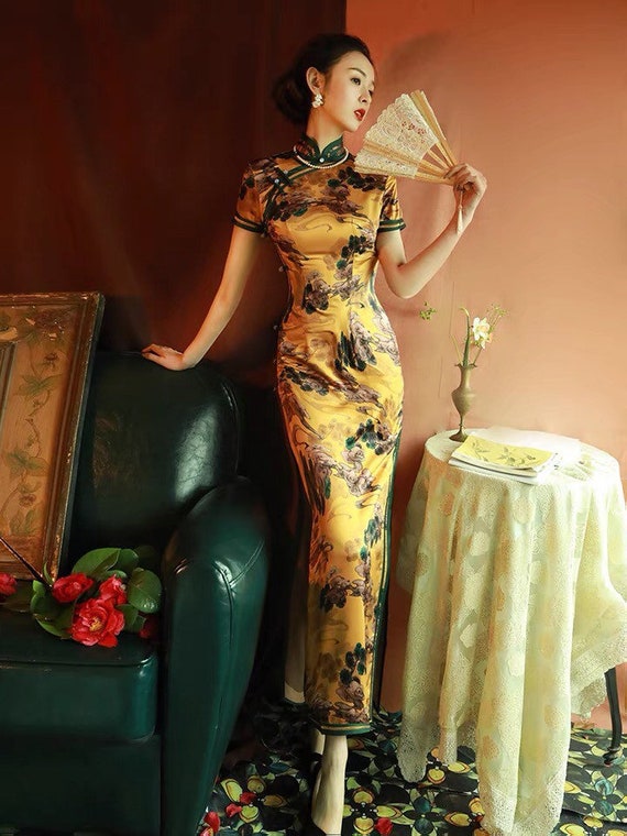 Cheongsam chino qipao de color dorado vestidos - Etsy