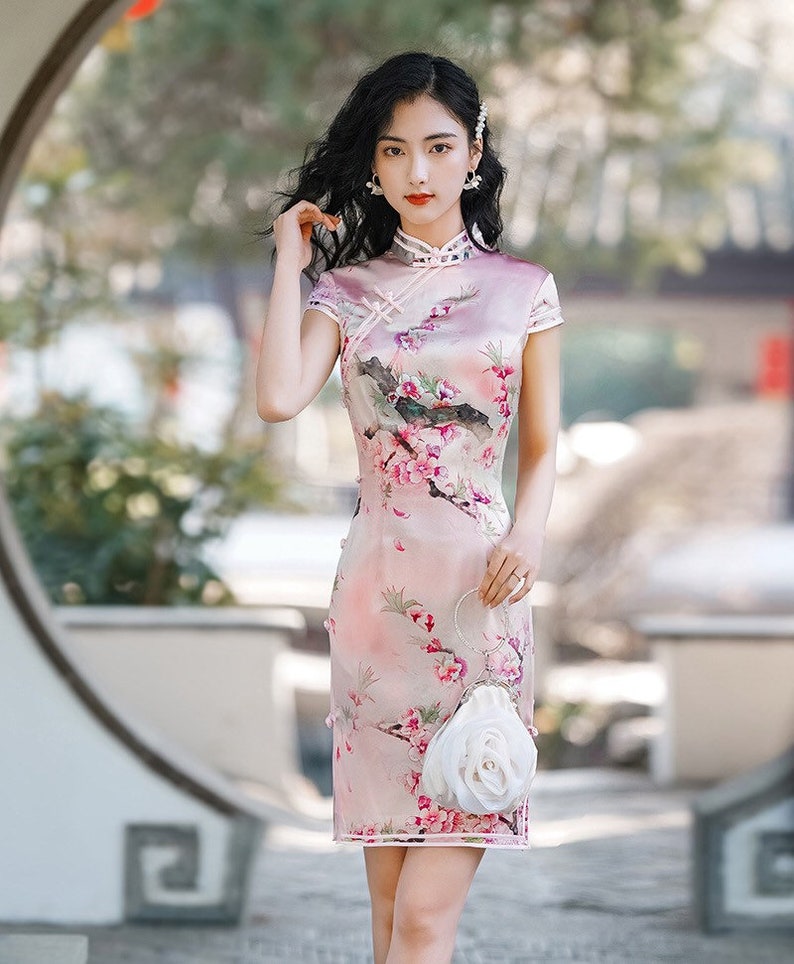 chinese dress knee length Chinese Dress cheongsam for womenMeiluolan cheongsam knee length slit short sleeve cheongsam retro dress cheongsam