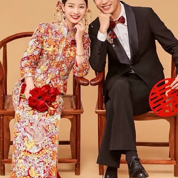 Chinese Qun Kwa Wedding Dress Etsy Chinese Qun Kwa Wedding Dress Etsy