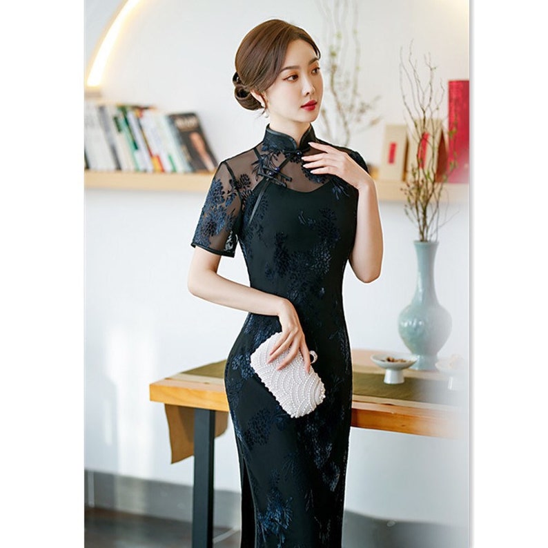 Traditional Chinese Dress Cheongsam Qipao Black Evening - Etsy