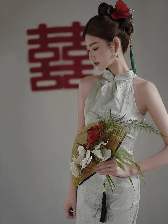 Vestido de novia chino Cheongsam chino cuello halter - Etsy España Vestido de novia chino Cheongsam chino cuello halter - Etsy España