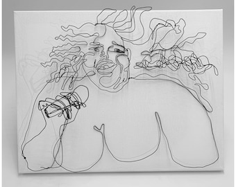 LIZZO Steel Wire Sculpture on Canvas