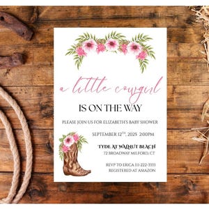 Cowgirl Baby Shower Little Cowgirl On The Way Editable Printable Bridal Shower Invitation Template Customizable Personalize Instant Download