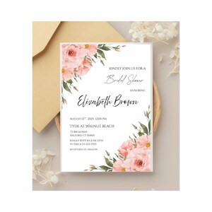Editable Printable Bridal Shower Invitation Template, Pink Flowers Design, Personalize Shower Invitation Instant Download Boho Spring