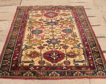 Wool rug Vintage rug Living room rug Small kitchen decor rug Doormat Handmade rug Carpet 4.8x4 ft Kilim Home decor Turkish rug