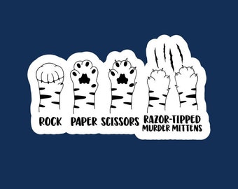 Rock Paper Scissors Razor Mittens Sticker, Funny Kitten Decal