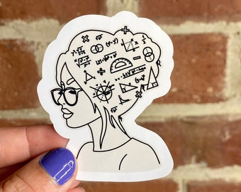 Pegatina/calcomanía sobre mujeres en el aprendizaje de matemáticas y ciencias hecha por FunandUniqueCrafts, profesora, STEM