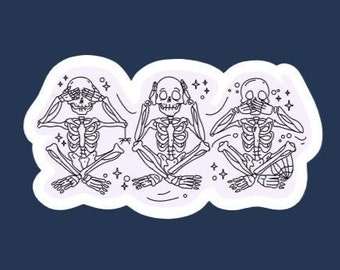 See No Evil Skeleton Sticker: Glossy Vinyl Decal