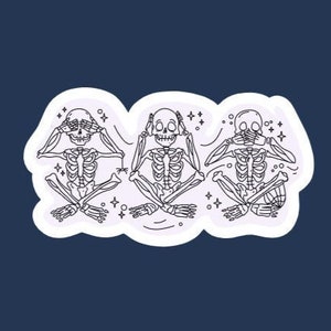 See No Evil Skeleton Sticker: Glossy Vinyl Decal