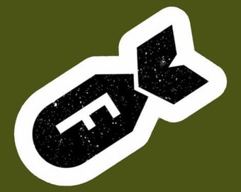 Pegatina/calcomanía con la palabra "F" hecha por funanduniquecrafts: divertida, tonta, bobalicona y creativa.