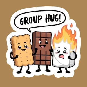 Adesivo/decalque engraçado Group Hug Smores feito por funandunique crafts criativo, acampamento, smores, chocolate, marshmallow