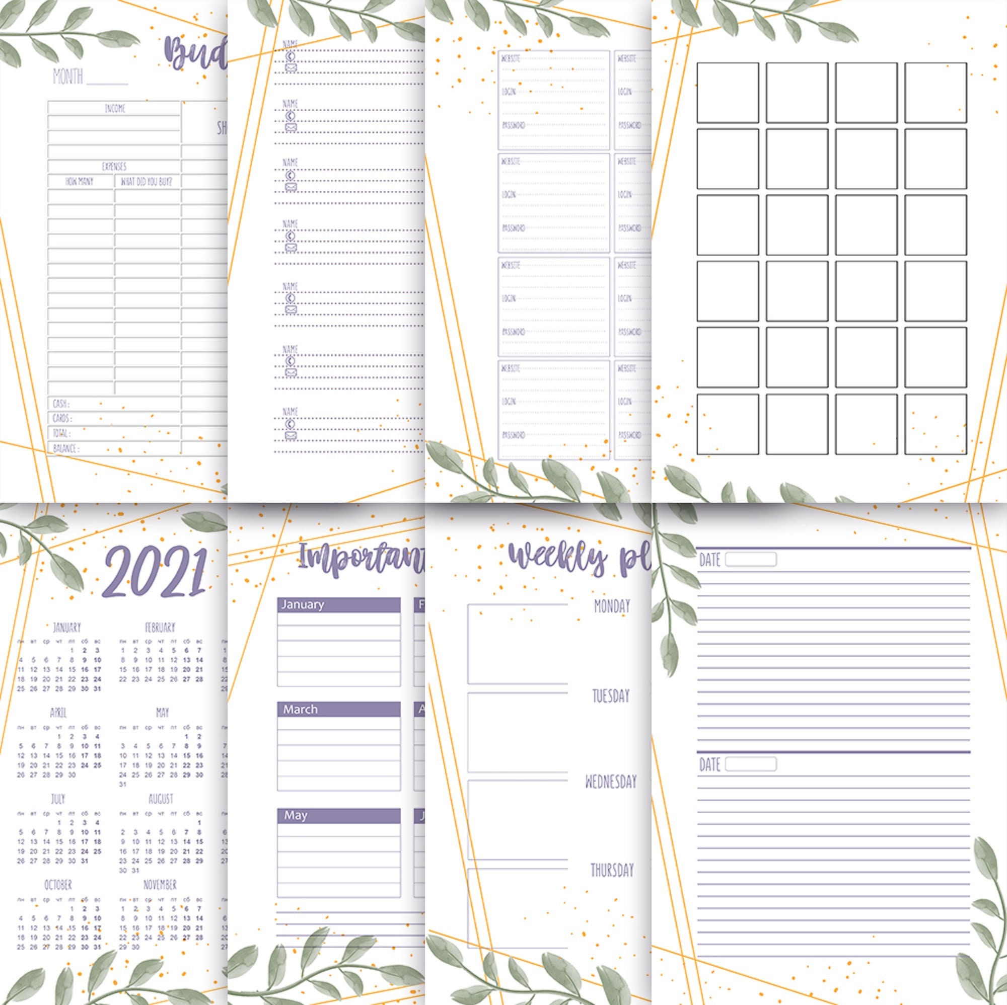 Set of electronic pages for the daily planner my planner. Etsy