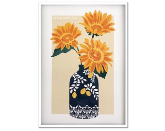 Tournesols Art Print / Art floral / Vase céramique / Impression tournesol floral / Décoration intérieure / Art mural / Fleurs / Impression de vacances