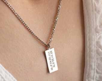 Custom Bar Necklace, Gift for Him, Engraved Necklace, Custom Necklace for Men, Birthday Gift for Boyfriend, Men Jewelry, Husband Gift