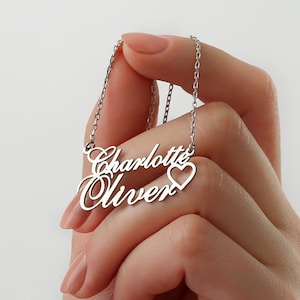 Two Name Necklace with Heart, 2 names necklace, Dainty Name Necklace, Personalized Jewelry, Mother Day Gift, Gift for Her, Couple Necklace