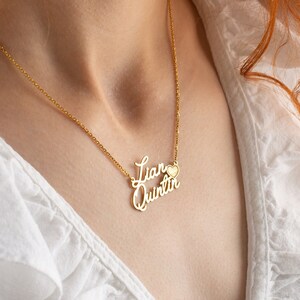Two Name Necklace with Heart, Gold Name Necklace, 2 names necklace, Personalized Jewelry, Christmas Gift