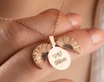 Love You Mom Necklace Gift, Sun Flower Necklace Personalized Best Friend Gifts for Women Mama Necklace Multiple Kids Names for Mom Mothers