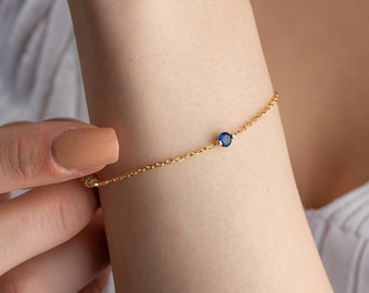 Pulsera de piedra de nacimiento de zafiro minimalista, regalo para ella, pulsera de piedra de nacimiento de septiembre para mujer, regalo para hermana, regalo de verano