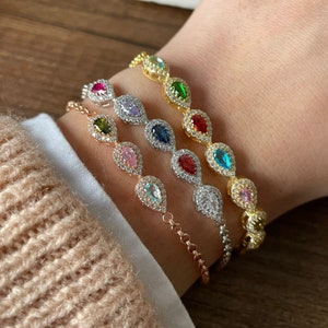 Family Birthstone Bracelet - Bracelet for Mom - Birthstone Jewelry - Gold, Silver Dainty Birthstone Bracelet - Mothers Day Gift