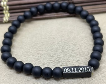 Custom Bead Bracelet, Friendship Bracelet, Couple Bracelet, Engraved Bracelet, Date Bracelet, Gift for Him, Custom Name Bracelet