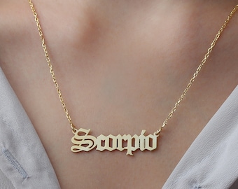 Scorpio Necklace Name Necklace Old English Nameplate Necklace