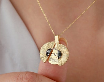 Personalized Sunflower Necklace, You Are My Sunshine Necklace, Locket Necklace Engraved, Gift for Her, Handmade Jewelry, Gifts